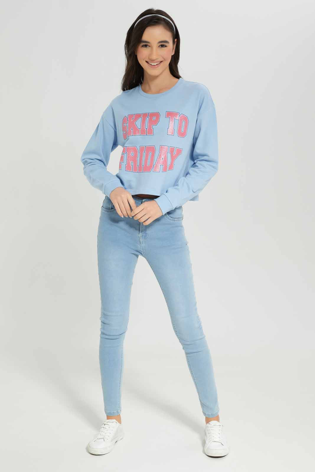 Senior Girls Printed Blue Sweatshirt