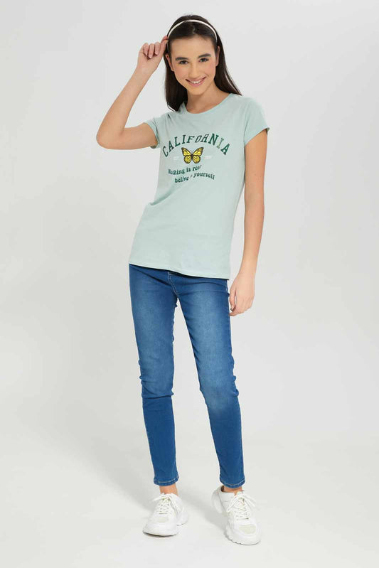 Redtag-Girls-Green-S/S-T-Shirt-Category:T-Shirts,-Colour:Green,-Deals:New-In,-Dept:Girls,-Filter:Senior-Girls-(8-to-14-Yrs),-GSR-T-Shirts,-New-In-GSR-APL,-Non-Sale,-S23A,-Section:Girls-(0-to-14Yrs),-TBL-Senior-Girls-9 to 14 Years