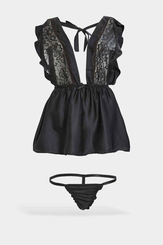 Redtag-Women-Black-Plain-Babydoll-With-Thong-Category:Babydolls,-Colour:Black,-Deals:New-In,-Dept:Ladieswear,-Filter:Women's-Clothing,-New-In-Women-APL,-Non-Sale,-S23A,-Section:Women,-Women-Babydolls--
