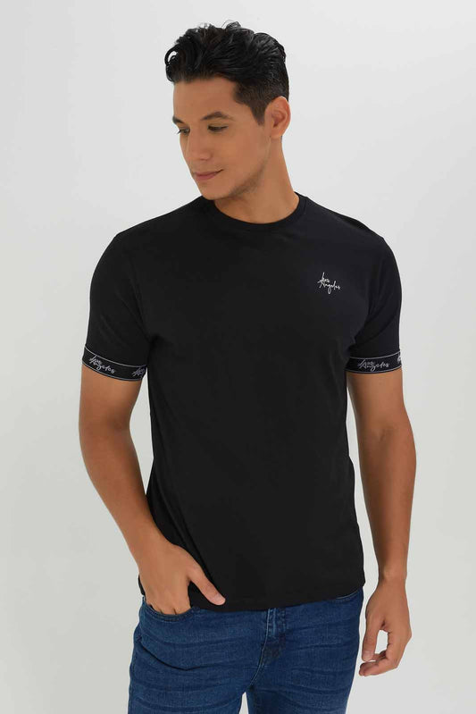 Redtag-Men-Black-Signature-T-Shirt-Category:T-Shirts,-Colour:Black,-Deals:New-In,-Dept:Menswear,-Filter:Men's-Clothing,-Men-T-Shirts,-New-In-Men-APL,-Non-Sale,-S23A,-Section:Men-Men's-