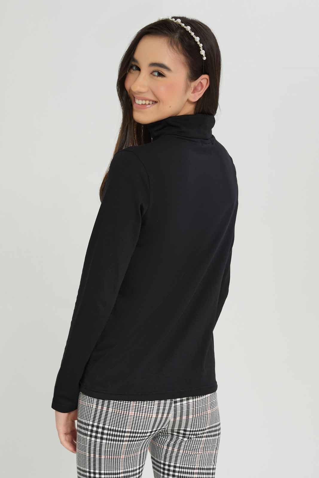 Redtag-Girls-Black-Turtle-Neck-Top-BTS,-Category:T-Shirts,-Colour:Black,-Deals:New-In,-Dept:Girls,-Filter:Senior-Girls-(8-to-14-Yrs),-GSR-T-Shirts,-New-In-GSR-APL,-Non-Sale,-S23A,-Section:Girls-(0-to-14Yrs),-TBL-Senior-Girls-9 to 14 Years