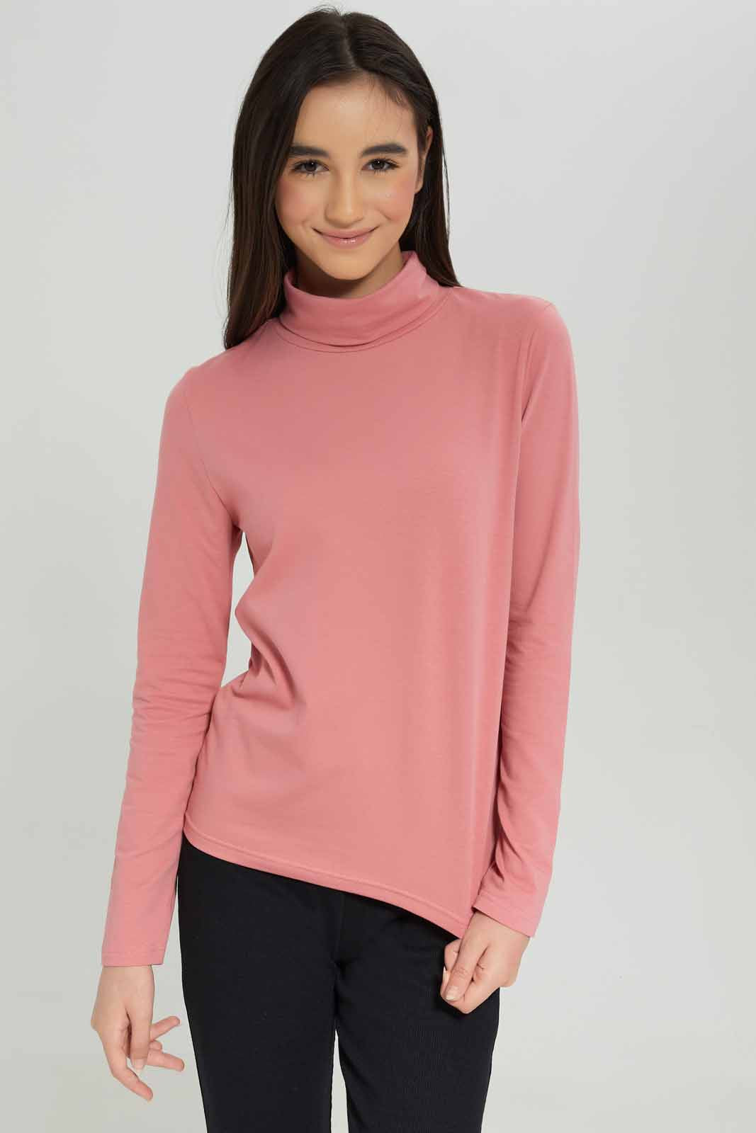 Redtag-Girls-Pink-Turtle-Neck-Top-Category:T-Shirts,-Colour:Apricot,-Deals:New-In,-Dept:Girls,-Filter:Senior-Girls-(8-to-14-Yrs),-GSR-T-Shirts,-New-In-GSR-APL,-Non-Sale,-S23A,-Section:Girls-(0-to-14Yrs),-TBL-Senior-Girls-9 to 14 Years
