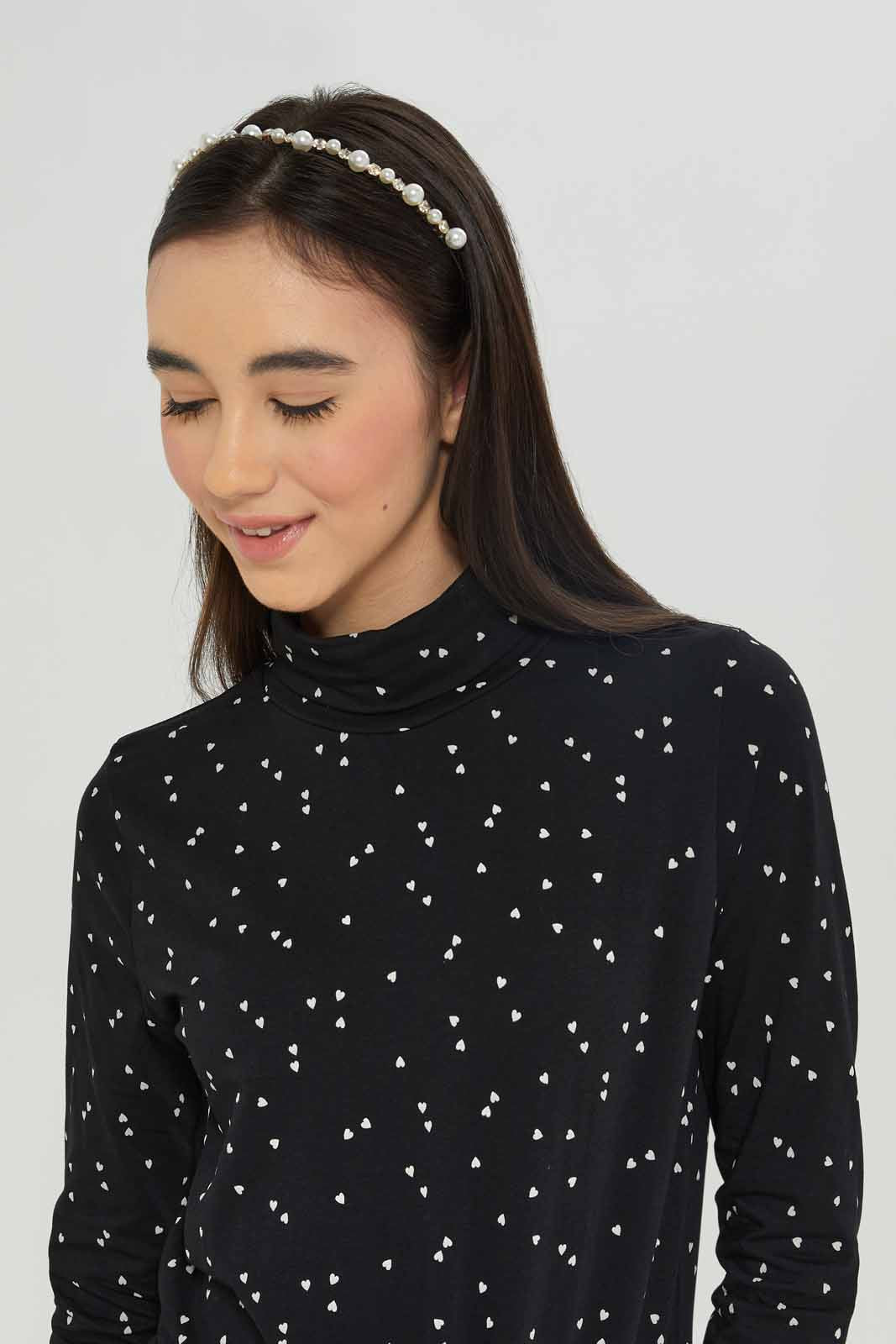Redtag-Girls-Black/White-Polka-Dots-Turtle-Neck-Top-BTS,-Category:T-Shirts,-Colour:Black,-Deals:New-In,-Dept:Girls,-Filter:Senior-Girls-(8-to-14-Yrs),-GSR-T-Shirts,-New-In-GSR-APL,-Non-Sale,-S23A,-Section:Girls-(0-to-14Yrs),-TBL-Senior-Girls-9 to 14 Years