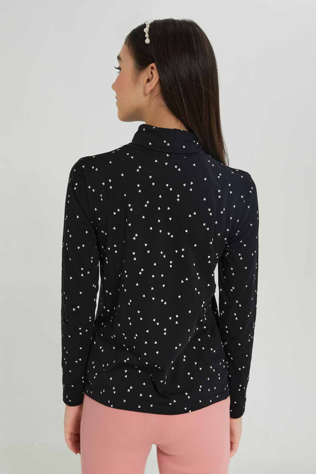 Redtag-Girls-Black/White-Polka-Dots-Turtle-Neck-Top-BTS,-Category:T-Shirts,-Colour:Black,-Deals:New-In,-Dept:Girls,-Filter:Senior-Girls-(8-to-14-Yrs),-GSR-T-Shirts,-New-In-GSR-APL,-Non-Sale,-S23A,-Section:Girls-(0-to-14Yrs),-TBL-Senior-Girls-9 to 14 Years