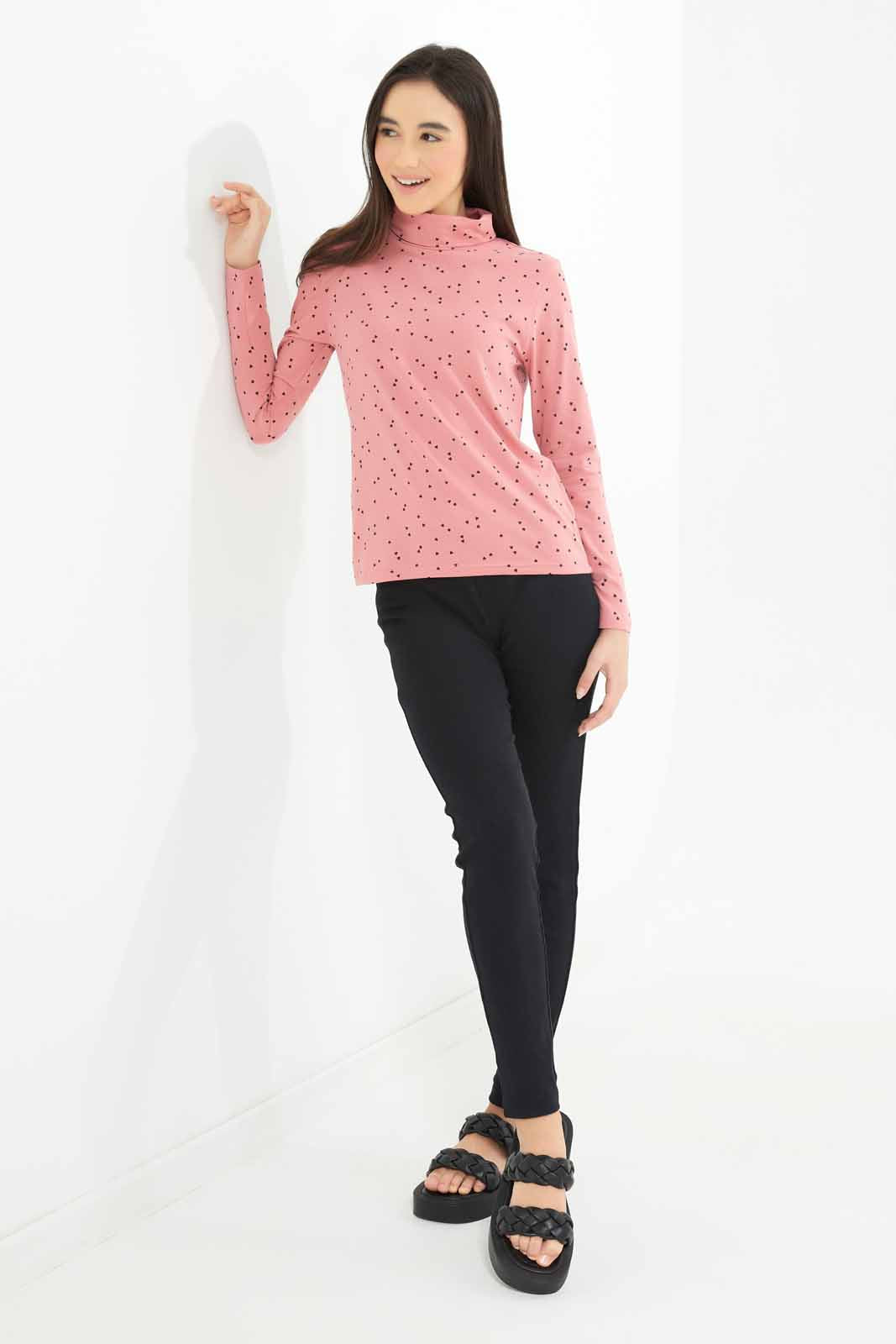 Redtag-Girls-Pink/Black-Polka-Dots-Turtle-Neck-Top-Category:T-Shirts,-Colour:Apricot,-Deals:New-In,-Dept:Girls,-Filter:Senior-Girls-(8-to-14-Yrs),-GSR-T-Shirts,-New-In-GSR-APL,-Non-Sale,-S23A,-Section:Girls-(0-to-14Yrs),-TBL-Senior-Girls-9 to 14 Years