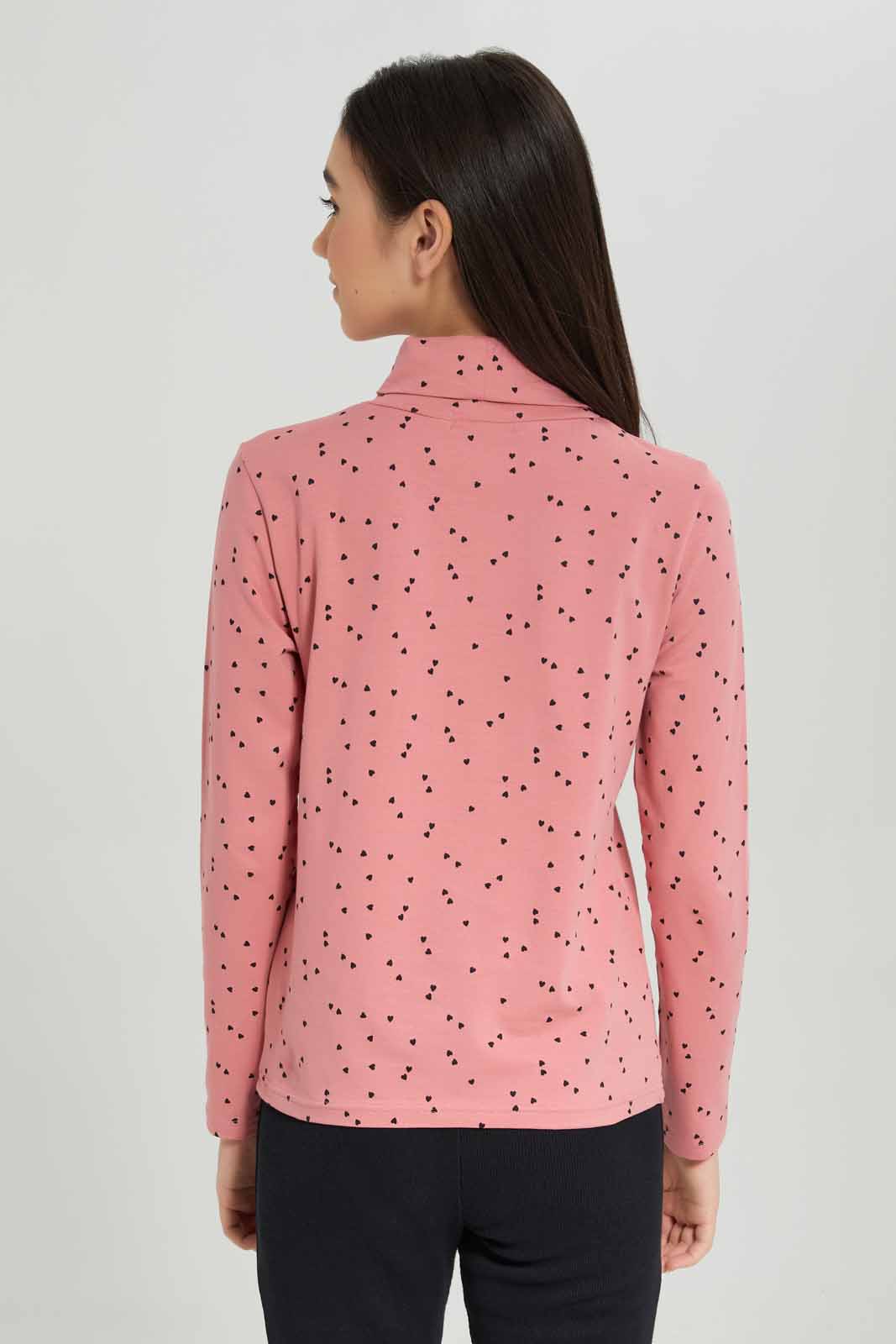 Redtag-Girls-Pink/Black-Polka-Dots-Turtle-Neck-Top-Category:T-Shirts,-Colour:Apricot,-Deals:New-In,-Dept:Girls,-Filter:Senior-Girls-(8-to-14-Yrs),-GSR-T-Shirts,-New-In-GSR-APL,-Non-Sale,-S23A,-Section:Girls-(0-to-14Yrs),-TBL-Senior-Girls-9 to 14 Years