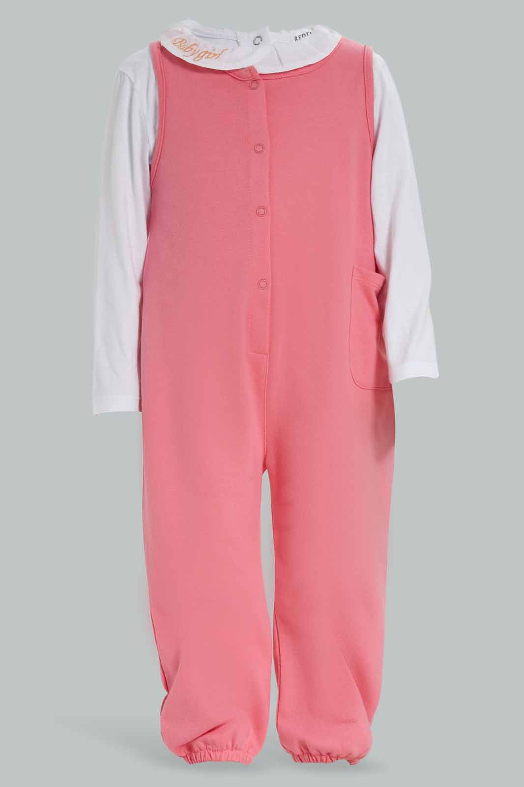 Redtag-Girls-Pink-Knit-Jumpsuit-Category:Jumpsuits,-Colour:Apricot,-Deals:New-In,-Dept:Girls,-Filter:Infant-Girls-(3-to-24-Mths),-ING-Jumpsuits,-New-In-ING-APL,-Non-Sale,-S23A,-Section:Girls-(0-to-14Yrs)-Infant-Girls-