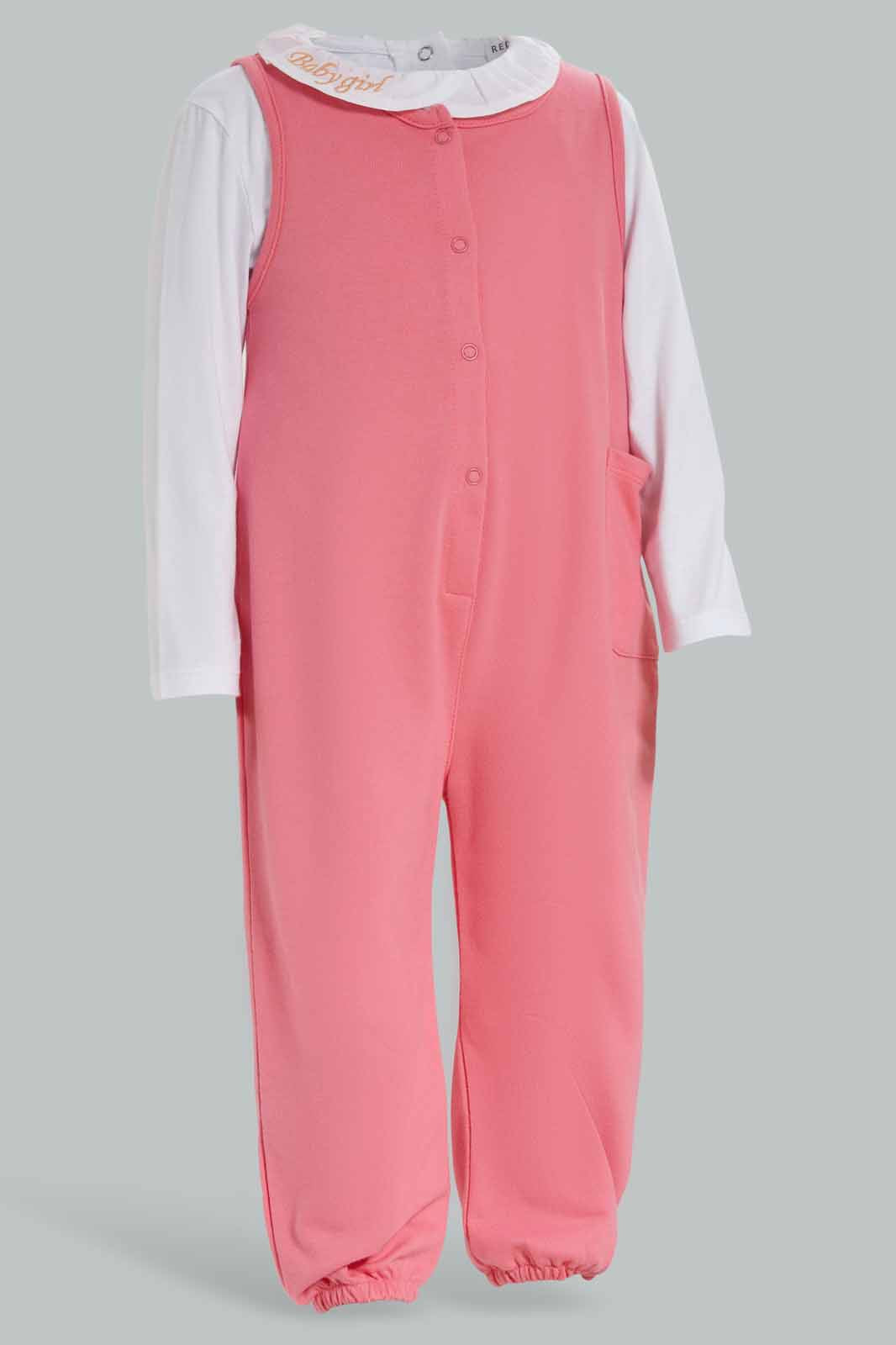 Redtag-Girls-Pink-Knit-Jumpsuit-Category:Jumpsuits,-Colour:Apricot,-Deals:New-In,-Dept:Girls,-Filter:Infant-Girls-(3-to-24-Mths),-ING-Jumpsuits,-New-In-ING-APL,-Non-Sale,-S23A,-Section:Girls-(0-to-14Yrs)-Infant-Girls-