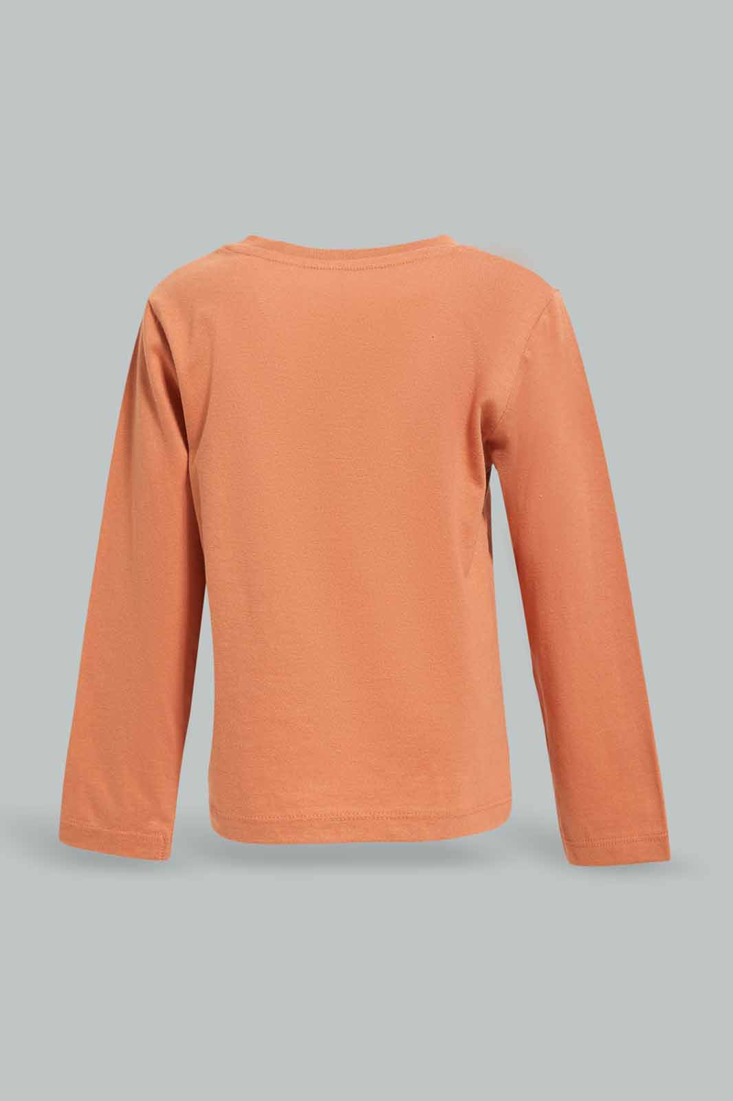 Redtag-Boys-Rust-Dino-Roar-Some-Dude-Ls-T-Shirt-Category:T-Shirts,-Colour:Tan,-Deals:New-In,-Dept:Boys,-Filter:Infant-Boys-(3-to-24-Mths),-INB-T-Shirts,-New-In-INB-APL,-Non-Sale,-S23A,-Section:Boys-(0-to-14Yrs),-TBL-Infant-Boys-3 to 24 Months