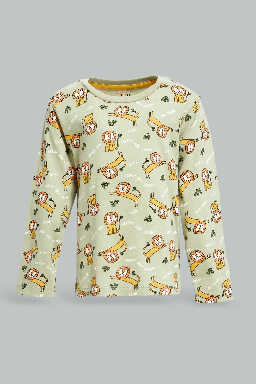 Redtag-Boys-Sage-Aop-Tiger-Ls-T-Shirt-Category:T-Shirts,-Colour:Green,-Deals:New-In,-Dept:Boys,-Filter:Infant-Boys-(3-to-24-Mths),-INB-T-Shirts,-New-In-INB-APL,-Non-Sale,-S23A,-Section:Boys-(0-to-14Yrs),-TBL-Infant-Boys-3 to 24 Months