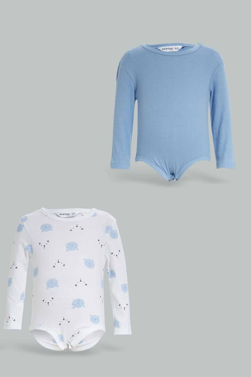 Redtag-Boys-Blue-2-Pc-Rib-Aop-Bodysuit-Category:Bodysuits,-Colour:Blue,-Deals:New-In,-Dept:New-Born,-Filter:Baby-(0-to-12-Mths),-NBB-Bodysuits,-New-In-NBB-APL,-Non-Sale,-S23A,-Section:Boys-(0-to-14Yrs)-Baby-