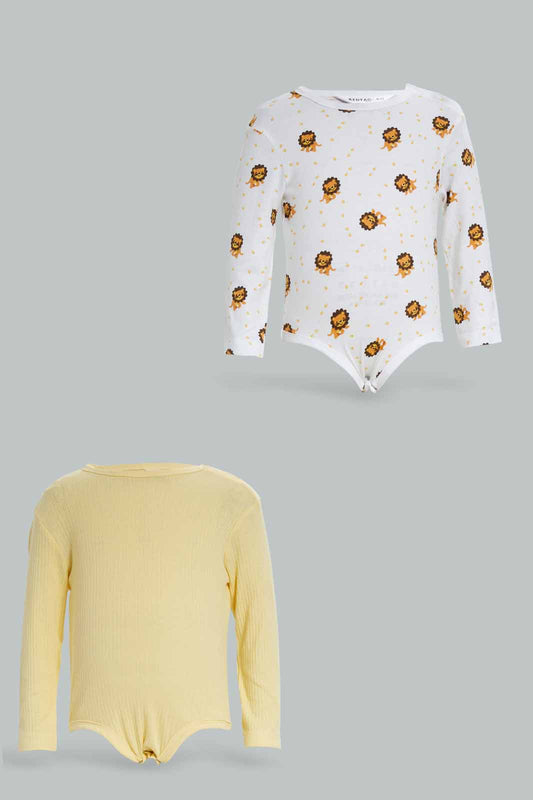 Redtag-Boys-Yellow-2-Pc-Rib-Aop-Bodysuit-Category:Bodysuits,-Colour:Yellow,-Deals:New-In,-Dept:New-Born,-Filter:Baby-(0-to-12-Mths),-NBB-Bodysuits,-New-In-NBB-APL,-Non-Sale,-S23A,-Section:Boys-(0-to-14Yrs)-Baby-