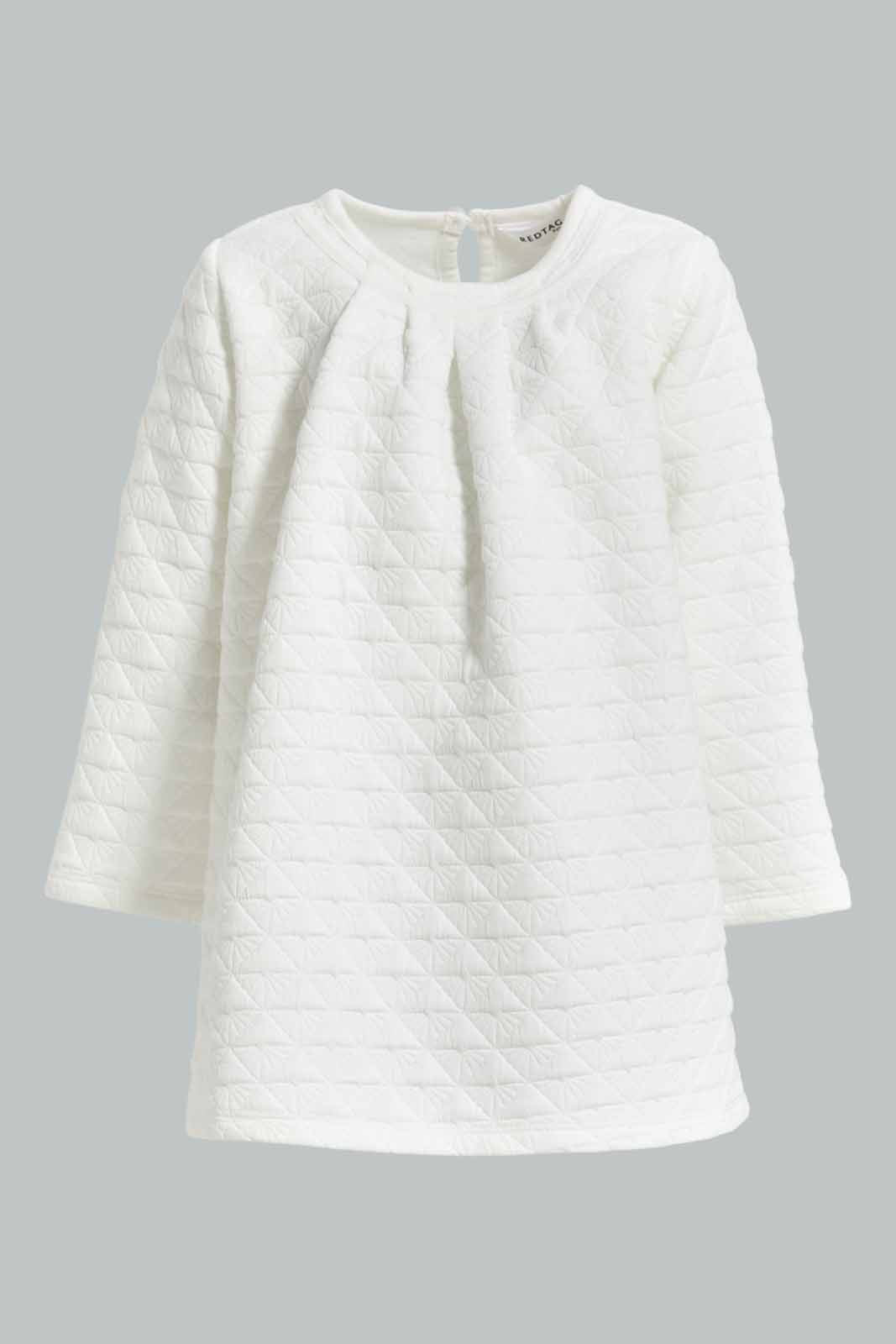 Redtag-Girls-White-Quilted-Dress-Category:Dresses,-Colour:Ivory,-Deals:New-In,-Dept:Girls,-Filter:Infant-Girls-(3-to-24-Mths),-ING-Dresses,-New-In-ING-APL,-Non-Sale,-S23A,-Section:Girls-(0-to-14Yrs)-Infant-Girls-