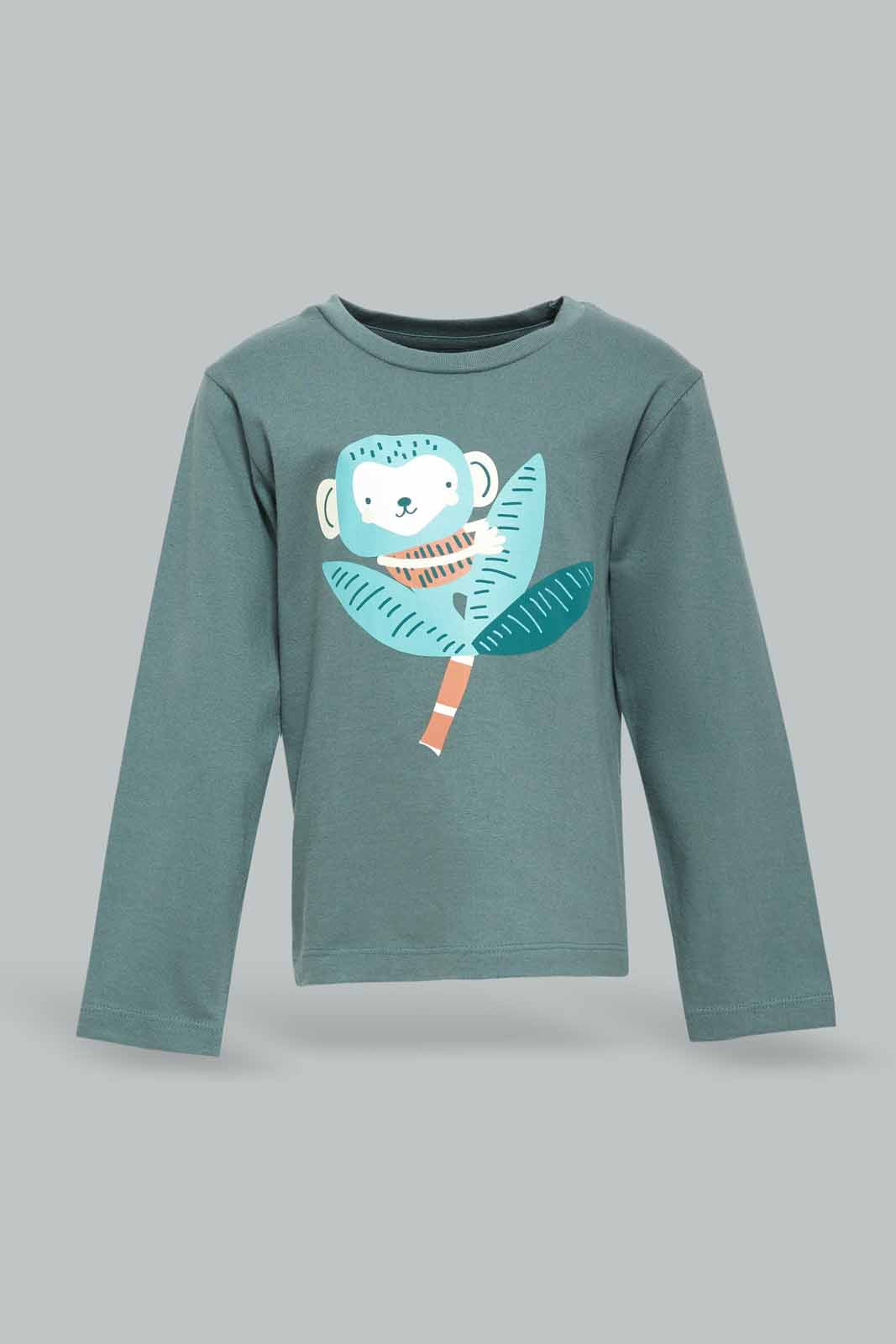Redtag-Boys-Khaki-Cat-Ls-Tshirt-Category:T-Shirts,-Colour:Green,-Deals:New-In,-Dept:Boys,-Filter:Infant-Boys-(3-to-24-Mths),-INB-T-Shirts,-New-In-INB-APL,-Non-Sale,-S23A,-Section:Boys-(0-to-14Yrs),-TBL-Infant-Boys-3 to 24 Months