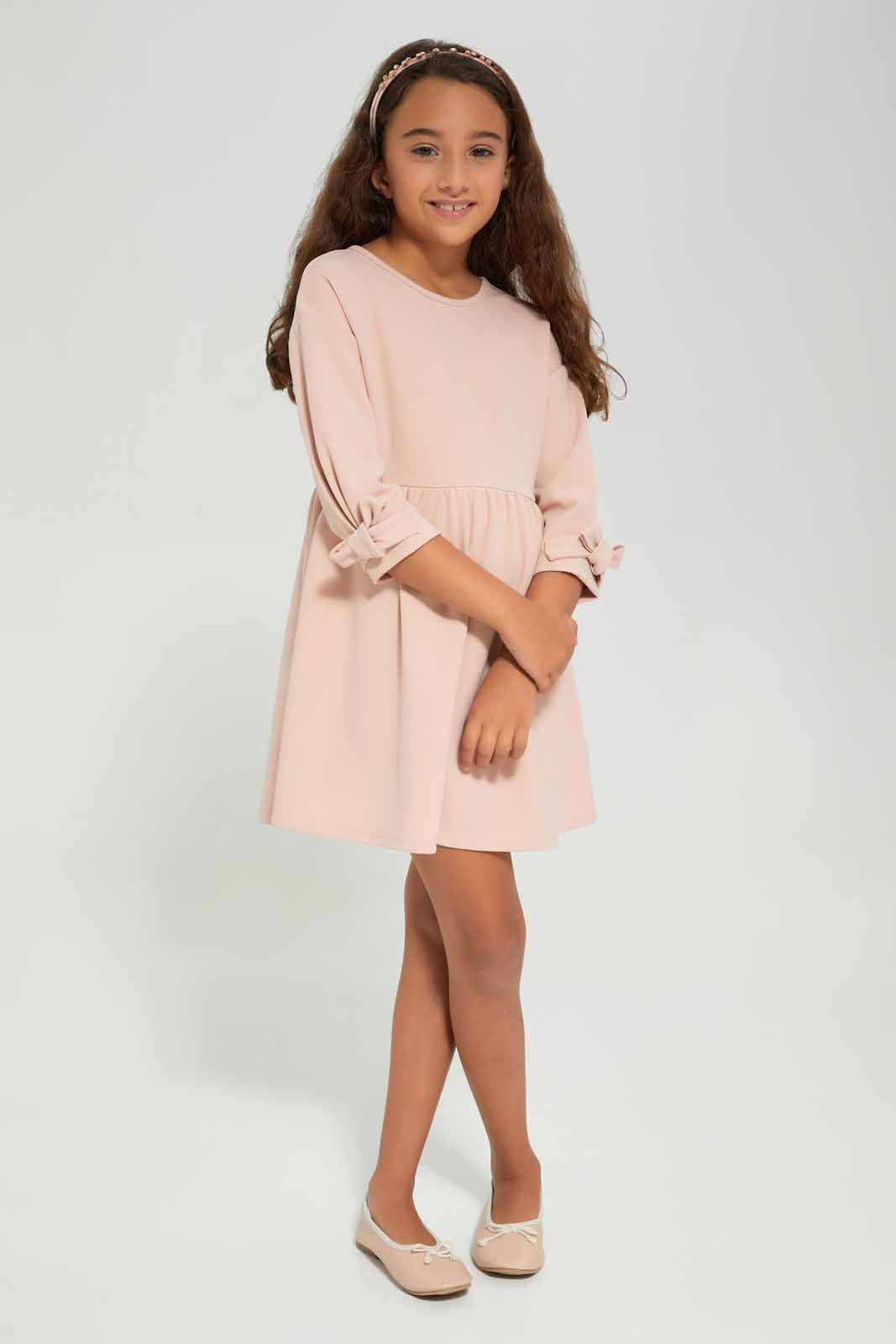 Girls Pink Solid Dress