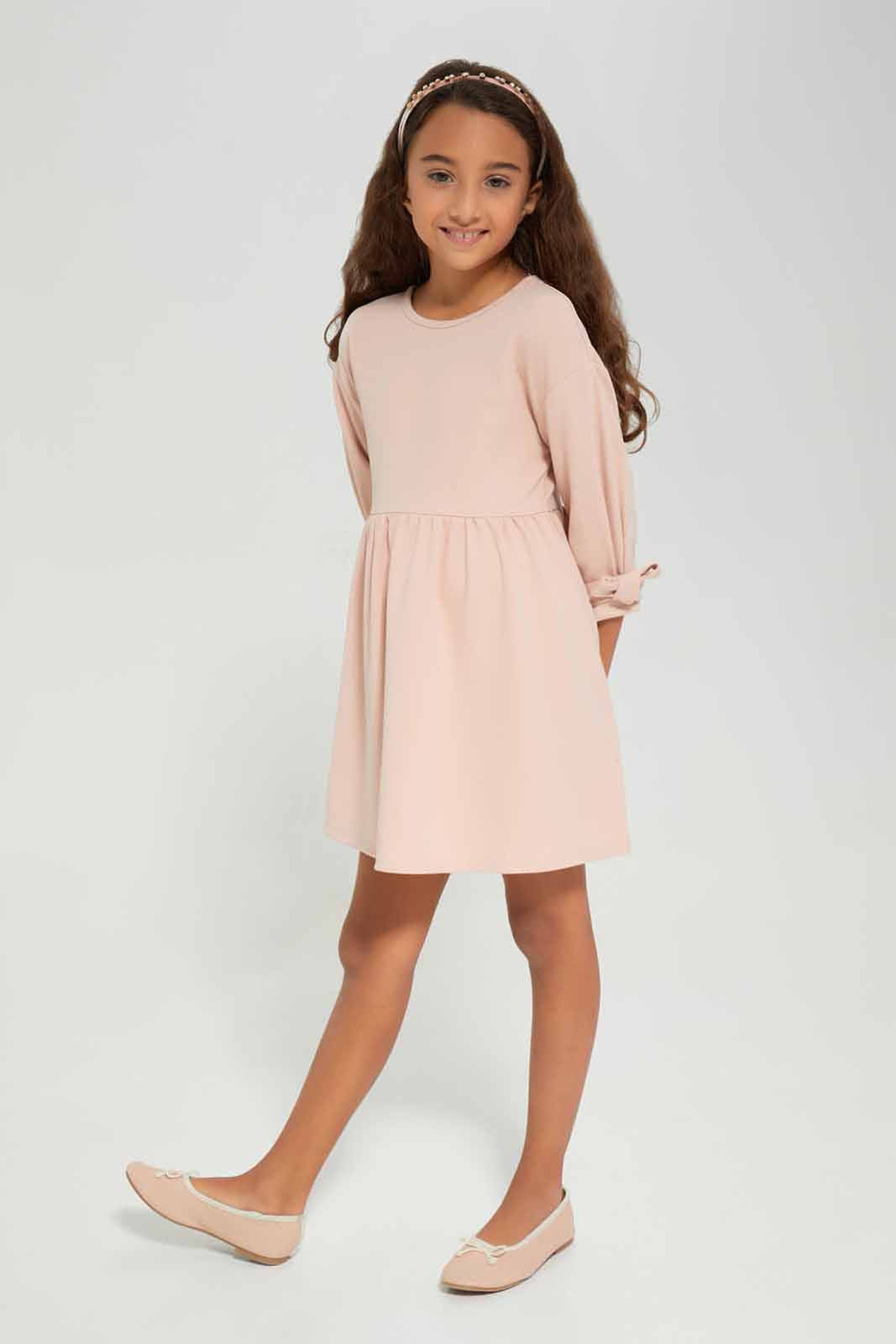 Girls Pink Solid Dress