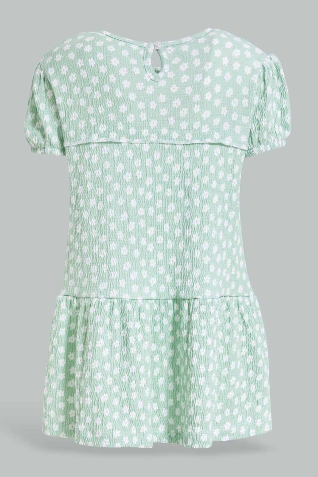Redtag-Girls-Sage-Floral-All-Over-Print-Jacquard-Dress-Category:Dresses,-Colour:Green,-Deals:New-In,-Dept:Girls,-Filter:Infant-Girls-(3-to-24-Mths),-ING-Dresses,-New-In-ING-APL,-Non-Sale,-S23A,-Section:Girls-(0-to-14Yrs)-Infant-Girls-