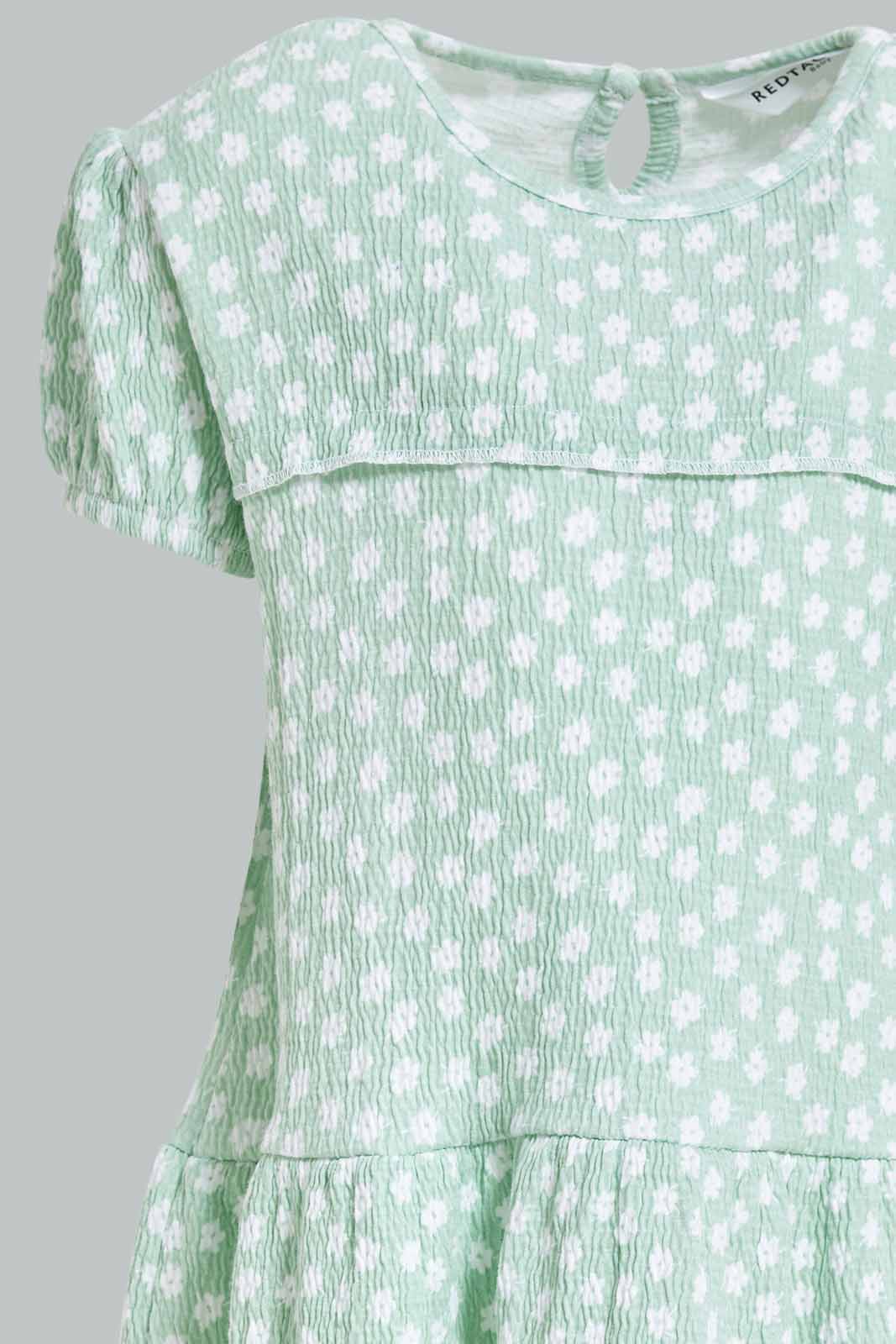 Redtag-Girls-Sage-Floral-All-Over-Print-Jacquard-Dress-Category:Dresses,-Colour:Green,-Deals:New-In,-Dept:Girls,-Filter:Infant-Girls-(3-to-24-Mths),-ING-Dresses,-New-In-ING-APL,-Non-Sale,-S23A,-Section:Girls-(0-to-14Yrs)-Infant-Girls-
