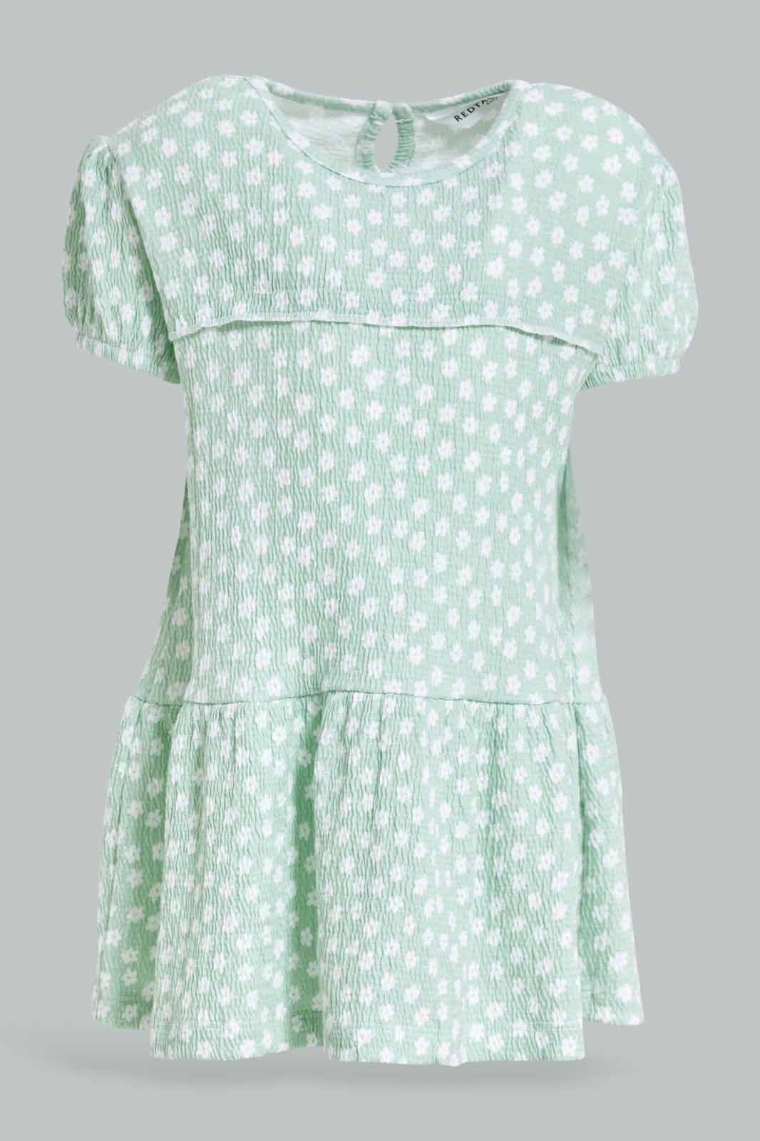 Redtag-Girls-Sage-Floral-All-Over-Print-Jacquard-Dress-Category:Dresses,-Colour:Green,-Deals:New-In,-Dept:Girls,-Filter:Infant-Girls-(3-to-24-Mths),-ING-Dresses,-New-In-ING-APL,-Non-Sale,-S23A,-Section:Girls-(0-to-14Yrs)-Infant-Girls-