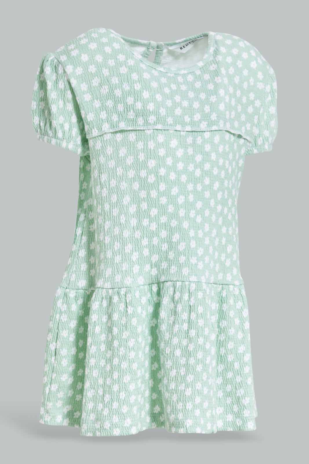 Redtag-Girls-Sage-Floral-All-Over-Print-Jacquard-Dress-Category:Dresses,-Colour:Green,-Deals:New-In,-Dept:Girls,-Filter:Infant-Girls-(3-to-24-Mths),-ING-Dresses,-New-In-ING-APL,-Non-Sale,-S23A,-Section:Girls-(0-to-14Yrs)-Infant-Girls-