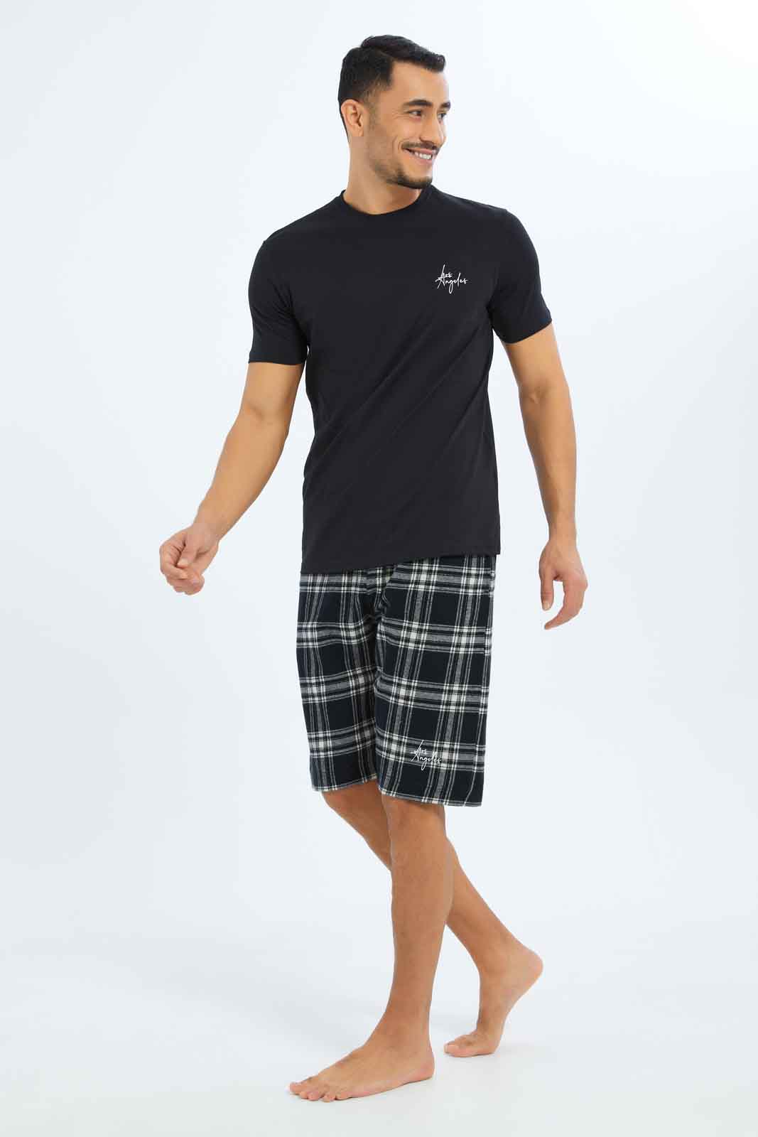 Redtag-Men-Blue-T-Shirt-With-Flannel-Check-Pyjama-Set-Category:Pyjama-Sets,-Colour:Blue,-Deals:New-In,-Dept:Menswear,-Filter:Men's-Clothing,-Men-Pyjama-Sets,-New-In-Men-APL,-Non-Sale,-S23A,-Section:Men-Men's-