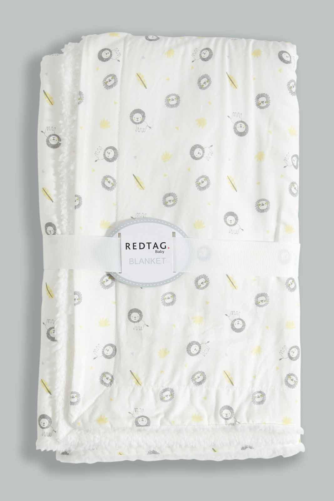 Redtag-White-Aop-Woven-Sherpa-Blanket-Category:Newborn-Accessories,-Colour:Yellow,-Deals:New-In,-Dept:New-Born,-Filter:Baby-(0-to-12-Mths),-NBF-Newborn-Accessories,-New-In-NBF-APL,-Non-Sale,-S23A,-Section:Boys-(0-to-14Yrs)-Baby-