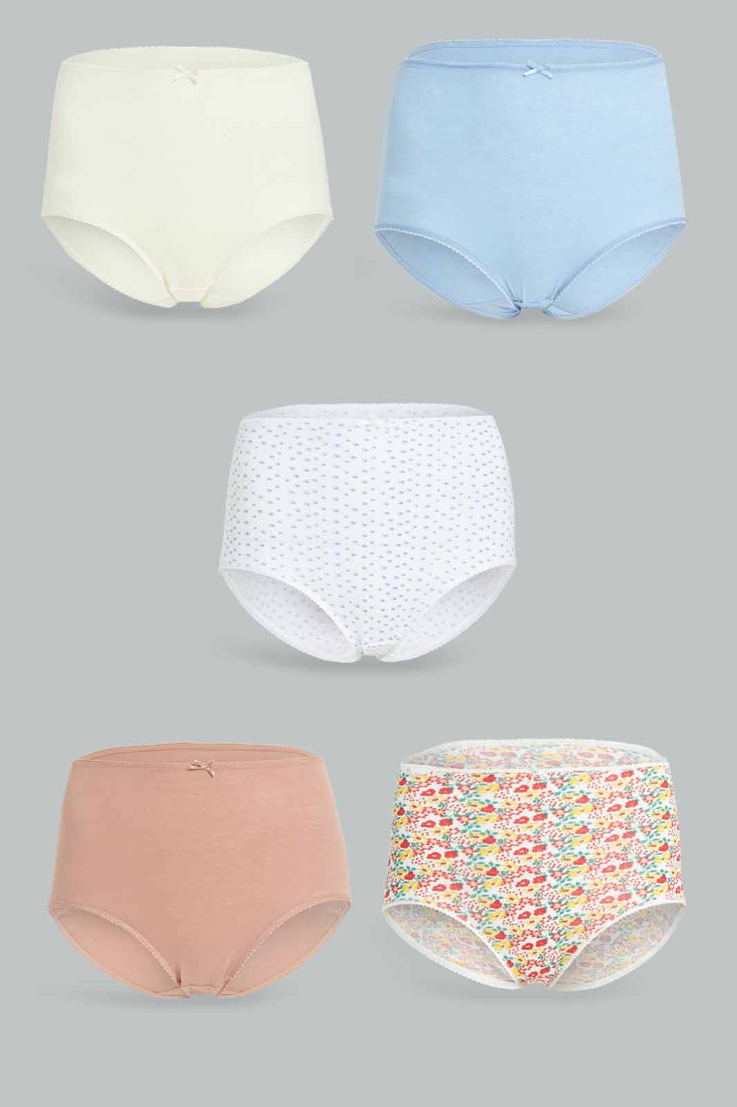 Redtag-Women-Assorted-Print/-Plain-Full-Mama-Briefs(5-Pack)-365,-Category:Briefs,-Colour:Assorted,-Deals:New-In,-Dept:Ladieswear,-Filter:Women's-Clothing,-New-In-Women-APL,-Non-Sale,-Section:Women,-Women-Briefs--