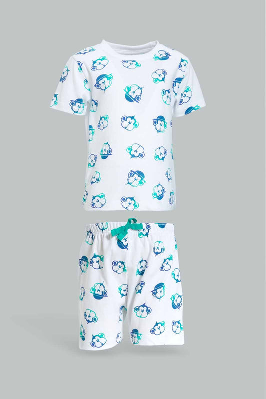 Redtag-Boys-White-Monkey-Aop-Tshirt-And-Short-2-Pack-Pj-Set-Category:Pyjama-Sets,-Colour:White,-Deals:New-In,-Dept:Boys,-Filter:Infant-Boys-(3-to-24-Mths),-INB-Pyjama-Sets,-New-In-INB-APL,-Non-Sale,-S23A,-Section:Boys-(0-to-14Yrs)-Infant-Boys-3 to 24 Months