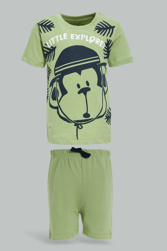 Redtag-Boys-Grey-Monkey-Tshirt-And-Shorts-2-Pack-Pj-Set-Category:Pyjama-Sets,-Colour:Grey,-Deals:New-In,-Dept:Boys,-Filter:Infant-Boys-(3-to-24-Mths),-INB-Pyjama-Sets,-New-In-INB-APL,-Non-Sale,-S23A,-Section:Boys-(0-to-14Yrs)-Infant-Boys-3 to 24 Months