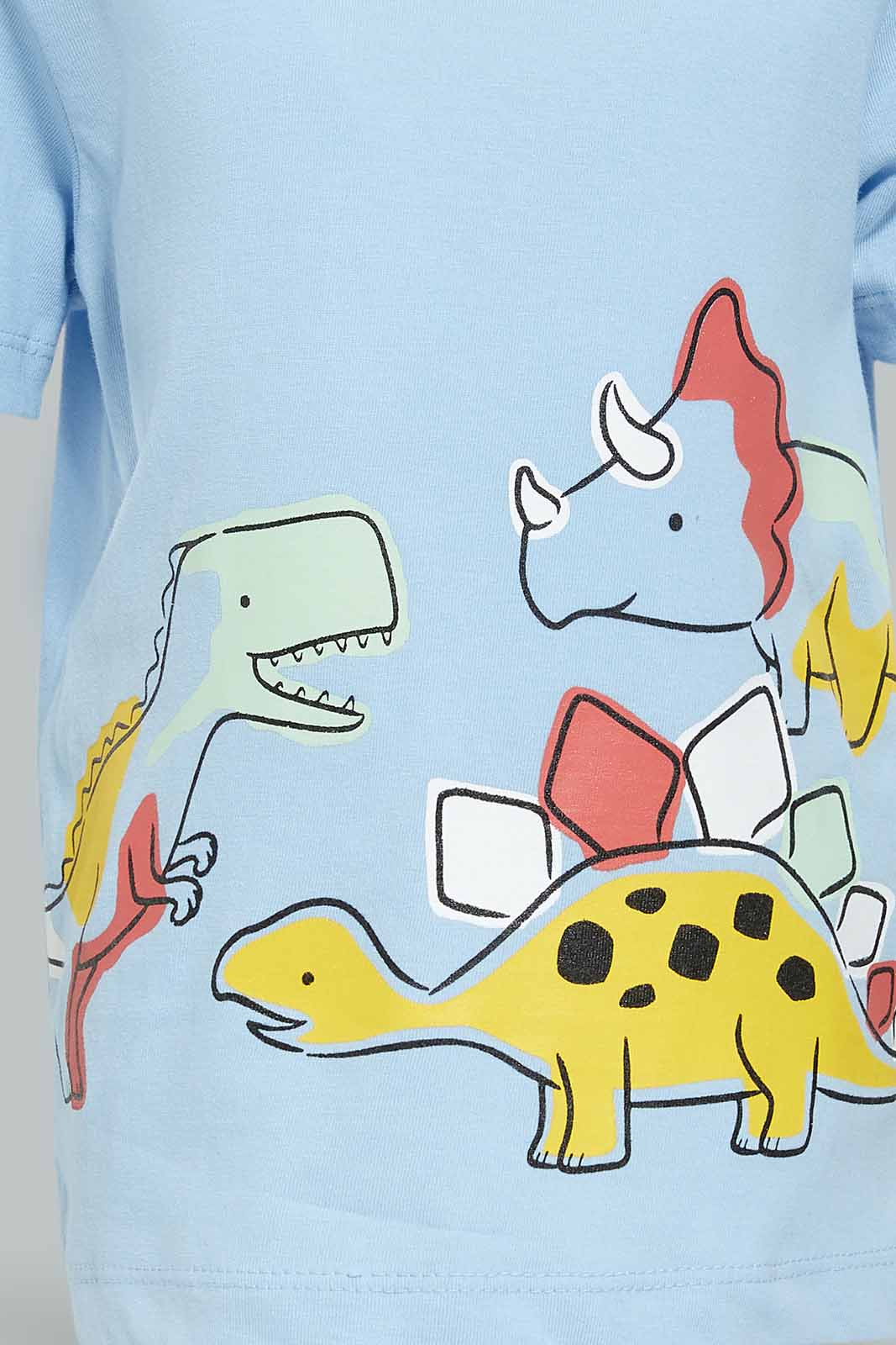 Redtag-Boys-Blue-Dino-Tshirt-And-Short-2-Pack-Pj-Set-Category:Pyjama-Sets,-Colour:Blue,-Deals:New-In,-Dept:Boys,-Filter:Infant-Boys-(3-to-24-Mths),-INB-Pyjama-Sets,-New-In-INB-APL,-Non-Sale,-S23A,-Section:Boys-(0-to-14Yrs)-Infant-Boys-3 to 24 Months