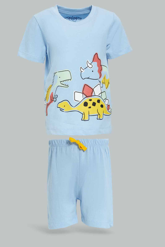 Redtag-Boys-Blue-Dino-Tshirt-And-Short-2-Pack-Pj-Set-Category:Pyjama-Sets,-Colour:Blue,-Deals:New-In,-Dept:Boys,-Filter:Infant-Boys-(3-to-24-Mths),-INB-Pyjama-Sets,-New-In-INB-APL,-Non-Sale,-S23A,-Section:Boys-(0-to-14Yrs)-Infant-Boys-3 to 24 Months