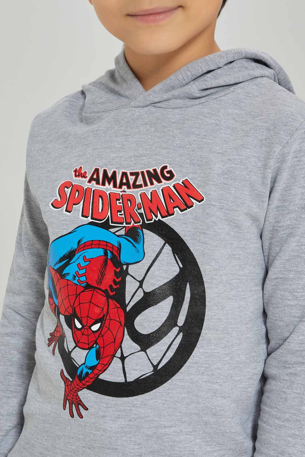 Redtag-Boys-Grey-Spiderman-Hooded-Sweatshirt-BOY-Sweatshirts,-Category:Sweatshirts,-CHA,-Colour:Grey,-Deals:New-In,-Dept:Boys,-Filter:Boys-(2-to-8-Yrs),-New-In-BOY-APL,-Non-Sale,-S23A,-Section:Boys-(0-to-14Yrs),-TBL-Boys-2 to 8 Years