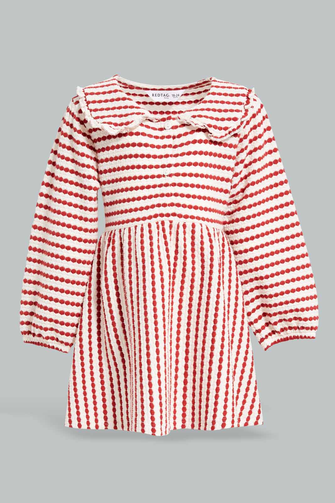 Redtag-Girls-Beige-Knit-Jacquard-Peterpan-Collar-Dress-Category:Dresses,-Colour:Beige,-Deals:New-In,-Dept:Girls,-Filter:Infant-Girls-(3-to-24-Mths),-ING-Dresses,-New-In-ING-APL,-Non-Sale,-S23A,-Section:Girls-(0-to-14Yrs)-Infant-Girls-
