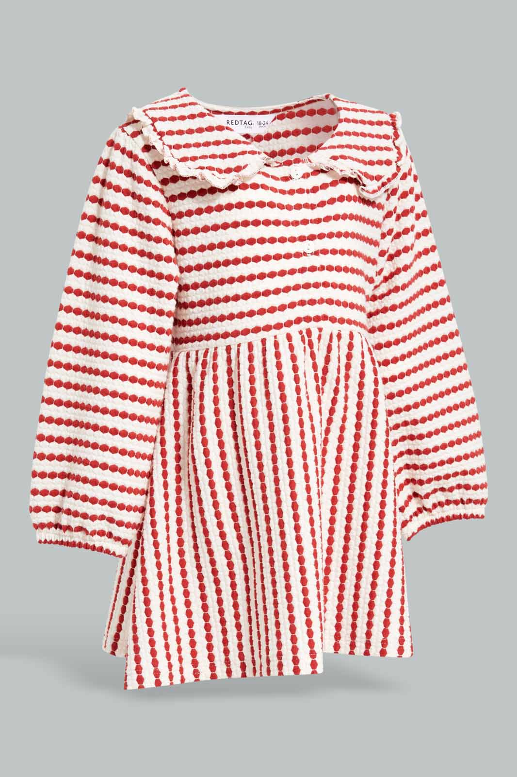 Redtag-Girls-Beige-Knit-Jacquard-Peterpan-Collar-Dress-Category:Dresses,-Colour:Beige,-Deals:New-In,-Dept:Girls,-Filter:Infant-Girls-(3-to-24-Mths),-ING-Dresses,-New-In-ING-APL,-Non-Sale,-S23A,-Section:Girls-(0-to-14Yrs)-Infant-Girls-