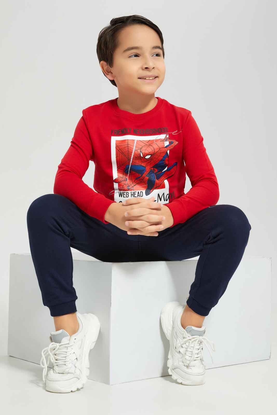Redtag-Boys-Red-Spiderman-Crew-Neck-Sweatshirt-BOY-Sweatshirts,-Category:Sweatshirts,-CHA,-Colour:Red,-Deals:New-In,-Dept:Boys,-Filter:Boys-(2-to-8-Yrs),-New-In-BOY-APL,-Non-Sale,-S23A,-Section:Boys-(0-to-14Yrs)-Boys-2 to 8 Years