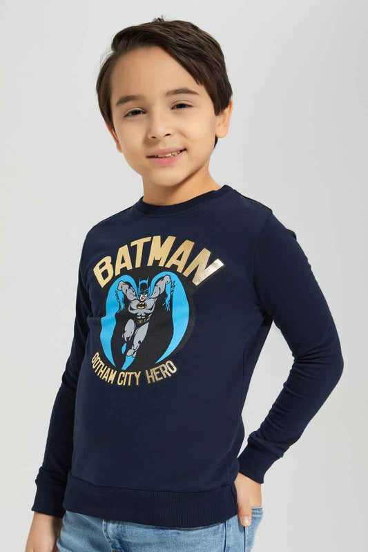 Redtag-Boys-Blue-Batman-Crew-Neck-Sweatshirt-BOY-Sweatshirts,-Category:Sweatshirts,-CHA,-Colour:Blue,-Deals:New-In,-Dept:Boys,-Filter:Boys-(2-to-8-Yrs),-New-In-BOY-APL,-Non-Sale,-S23A,-Section:Boys-(0-to-14Yrs)-Boys-2 to 8 Years