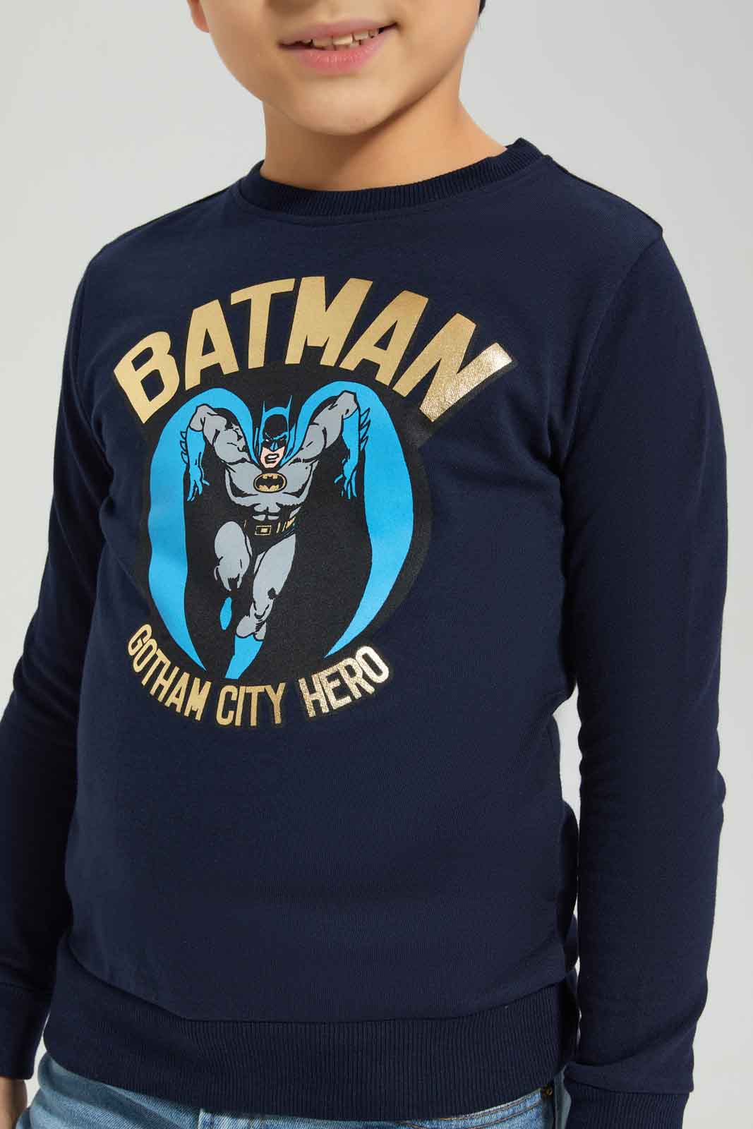 Redtag-Boys-Blue-Batman-Crew-Neck-Sweatshirt-BOY-Sweatshirts,-Category:Sweatshirts,-CHA,-Colour:Blue,-Deals:New-In,-Dept:Boys,-Filter:Boys-(2-to-8-Yrs),-New-In-BOY-APL,-Non-Sale,-S23A,-Section:Boys-(0-to-14Yrs)-Boys-2 to 8 Years