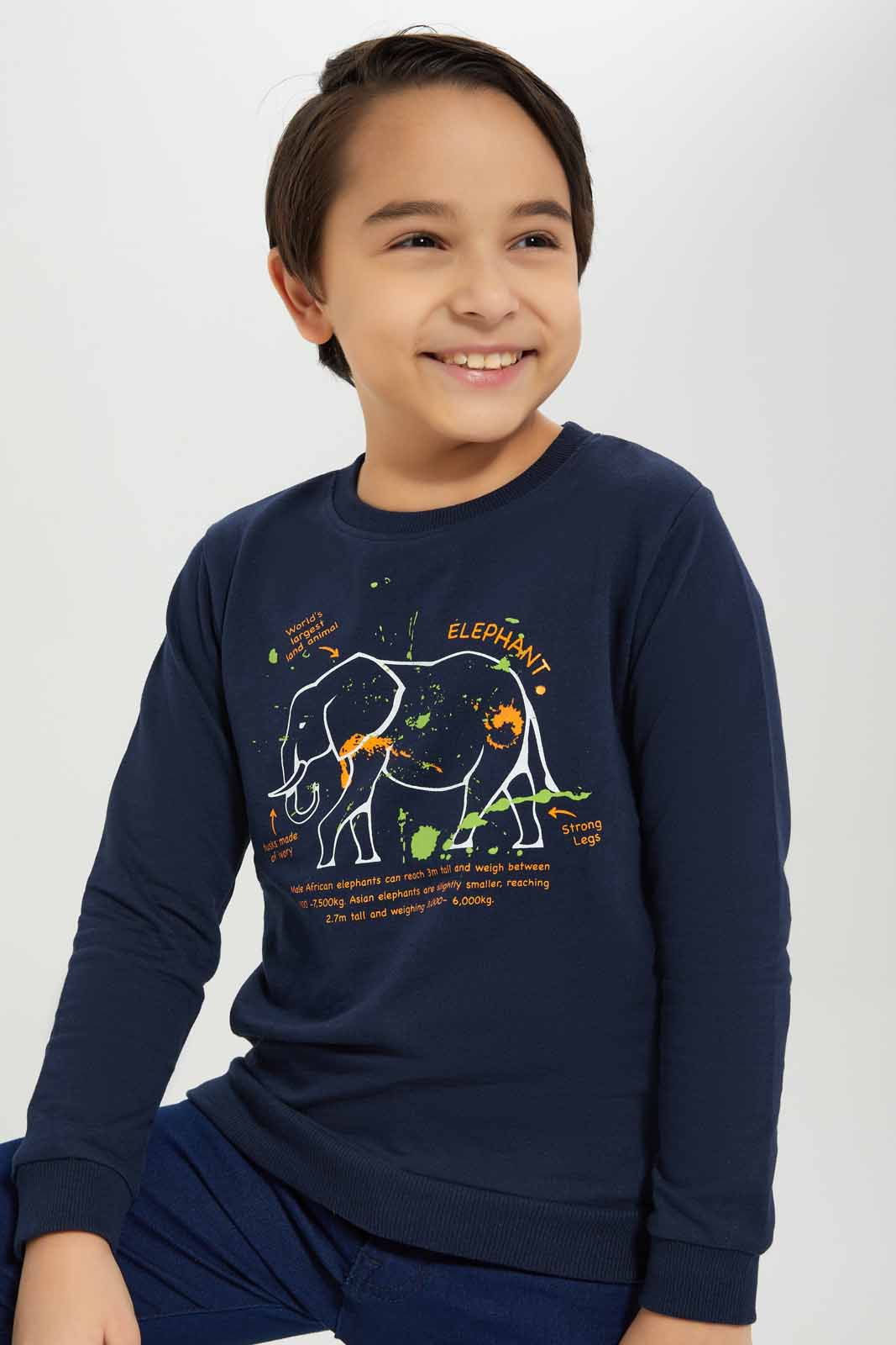 Redtag-Boys-Navy-Elephant-Print-Crew-Neck-Sweatshirt-BOY-Sweatshirts,-Category:Sweatshirts,-Colour:Navy,-Deals:New-In,-Dept:Boys,-Filter:Boys-(2-to-8-Yrs),-New-In-BOY-APL,-Non-Sale,-S23A,-Section:Boys-(0-to-14Yrs),-TBL-Boys-2 to 8 Years