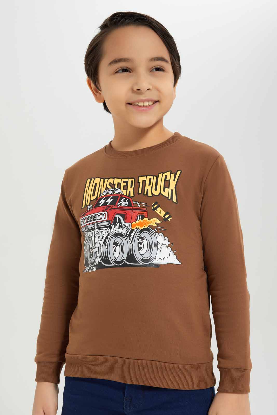 Redtag-Boys-Brown-Truck-Print-Crew-Neck-Sweatshirt-BOY-Sweatshirts,-Category:Sweatshirts,-Colour:Brown,-Deals:New-In,-Dept:Boys,-Filter:Boys-(2-to-8-Yrs),-New-In-BOY-APL,-Non-Sale,-S23A,-Section:Boys-(0-to-14Yrs),-TBL-Boys-2 to 8 Years