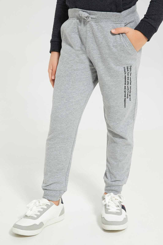Redtag-Boys-Grey-Marl-Jogpant-With-Print-BOY-Joggers,-Category:Joggers,-Colour:Grey,-Deals:New-In,-Dept:Boys,-Filter:Boys-(2-to-8-Yrs),-New-In-BOY-APL,-Non-Sale,-S23A,-Section:Boys-(0-to-14Yrs),-TBL-Boys-2 to 8 Years
