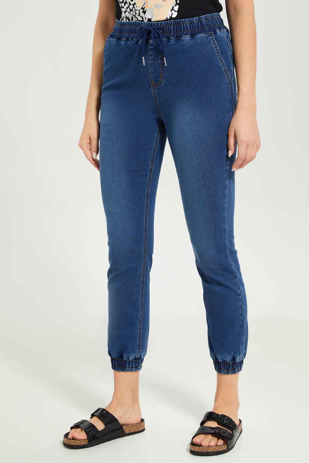 Redtag-Women-Dark-Wash-Knit-Jogger-Category:Jeggings,-Colour:Dark-Wash,-Deals:New-In,-Dept:Ladieswear,-Filter:Women's-Clothing,-FIT-WALL-(FTW),-New-In-Women-APL,-Non-Sale,-S23A,-Section:Women,-Women-Jeggings-Women's-