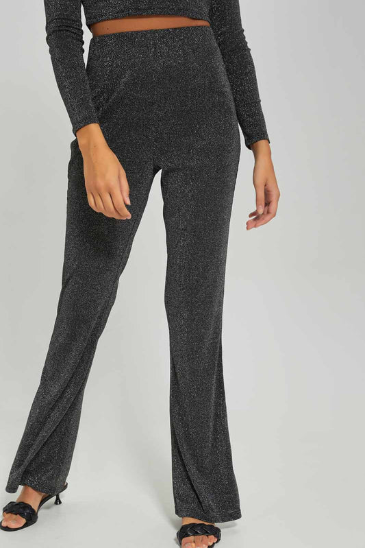 Redtag-Women-Lurex-Flare-Trouser-Category:Trousers,-Colour:Black,-Deals:New-In,-Dept:Ladieswear,-FF,-Filter:Women's-Clothing,-New-In-Women-APL,-Non-Sale,-S23A,-Section:Women,-Women-Trousers-Women's-