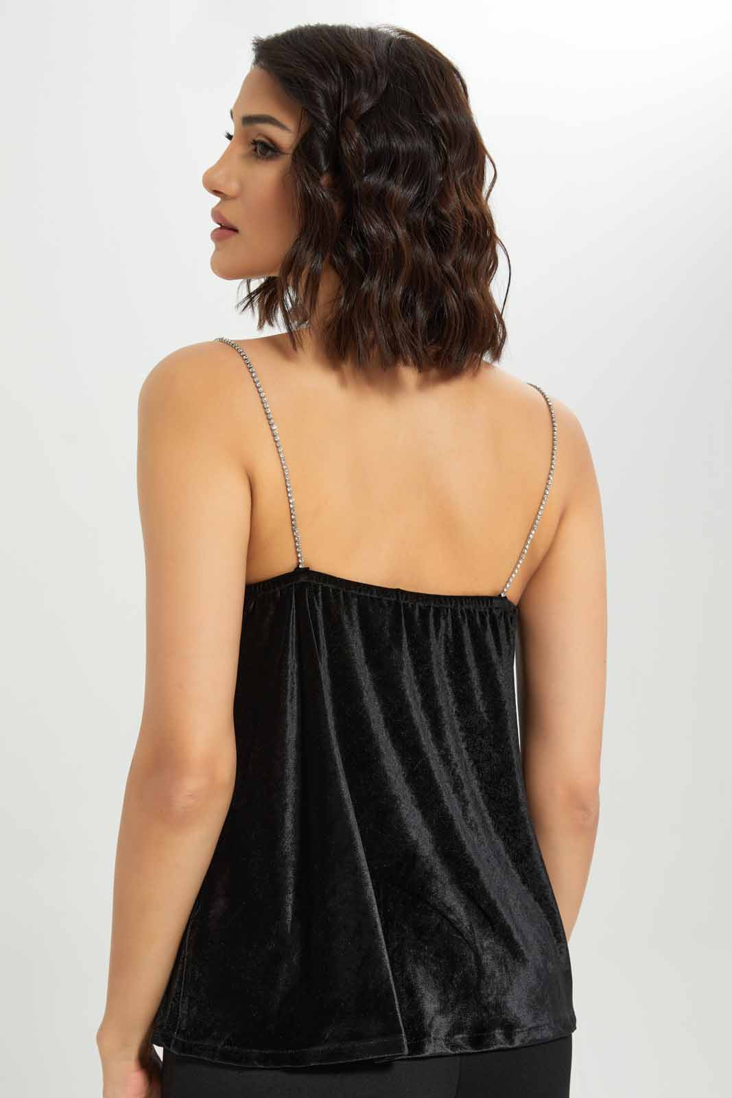 Redtag-Women-Diamante-Strap-Velour-Cami-Category:Tops,-Colour:Black,-Deals:New-In,-Dept:Ladieswear,-FF,-Filter:Women's-Clothing,-New-In-Women-APL,-Non-Sale,-S23A,-Section:Women,-Women-Tops-Women's-