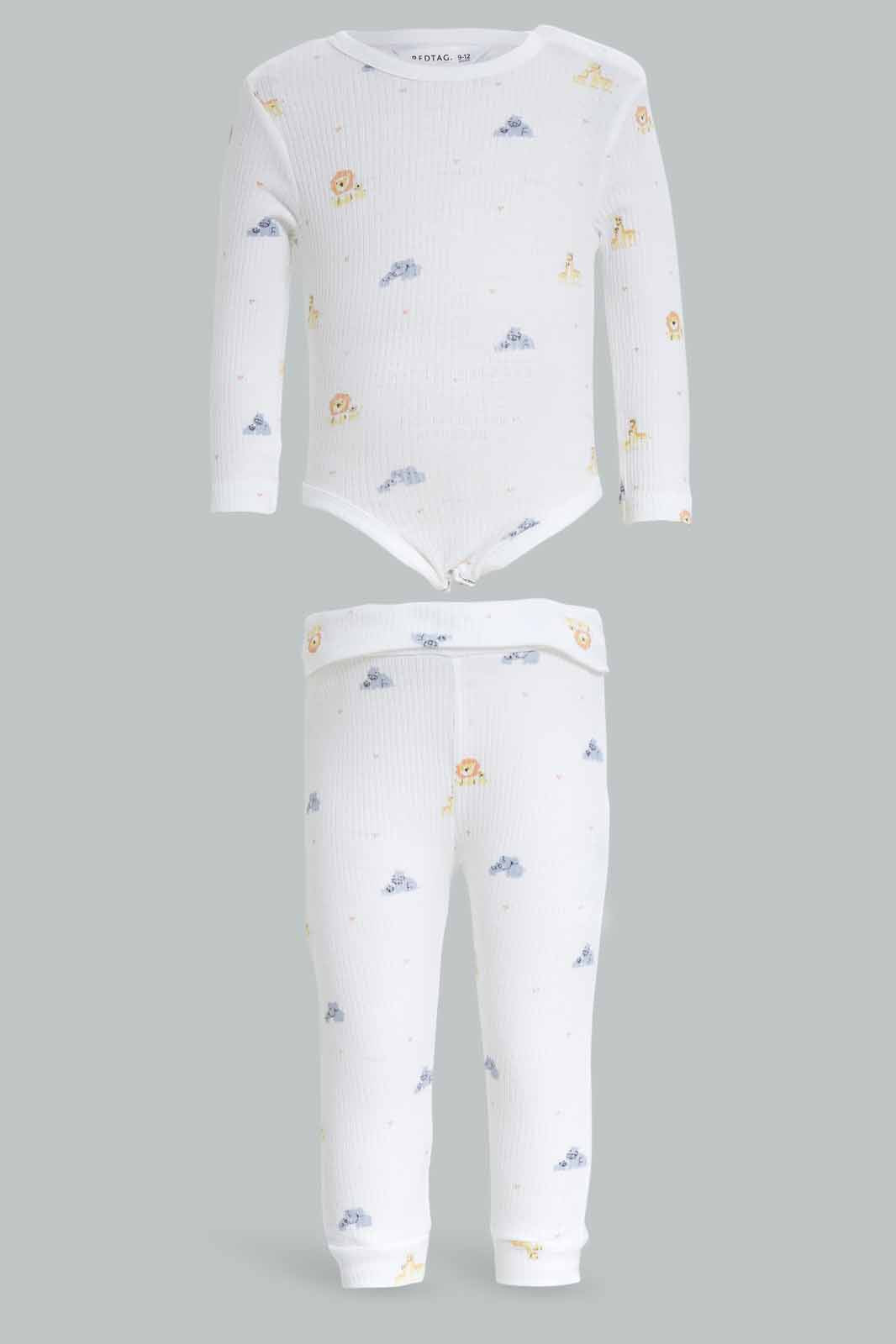 Redtag-White-1-Piece-Bodysuit-+-1-Pyjama-Pants---Set-Category:Sleepsuits,-Colour:Apricot,-Deals:New-In,-Dept:New-Born,-Filter:Baby-(0-to-12-Mths),-NBF-Sleepsuits,-New-In-NBF-APL,-Non-Sale,-S23A,-Section:Boys-(0-to-14Yrs)-Baby-