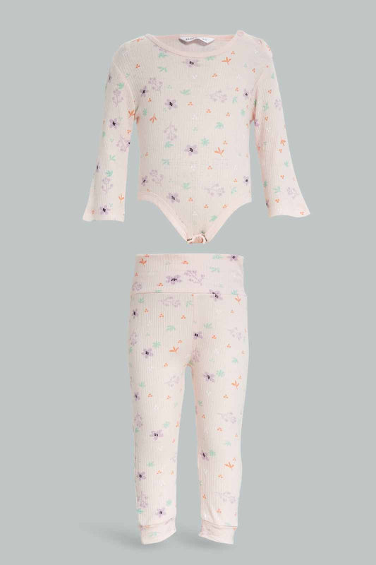 Redtag-Girls-Pale-Pink-1-Piece-Bodysuit-+-1-Pyjama-Pants---Set-Category:Sleepsuits,-Colour:Apricot,-Deals:New-In,-Dept:New-Born,-Filter:Baby-(0-to-12-Mths),-NBG-Sleepsuits,-New-In-NBG-APL,-Non-Sale,-S23A,-Section:Boys-(0-to-14Yrs)-Baby-
