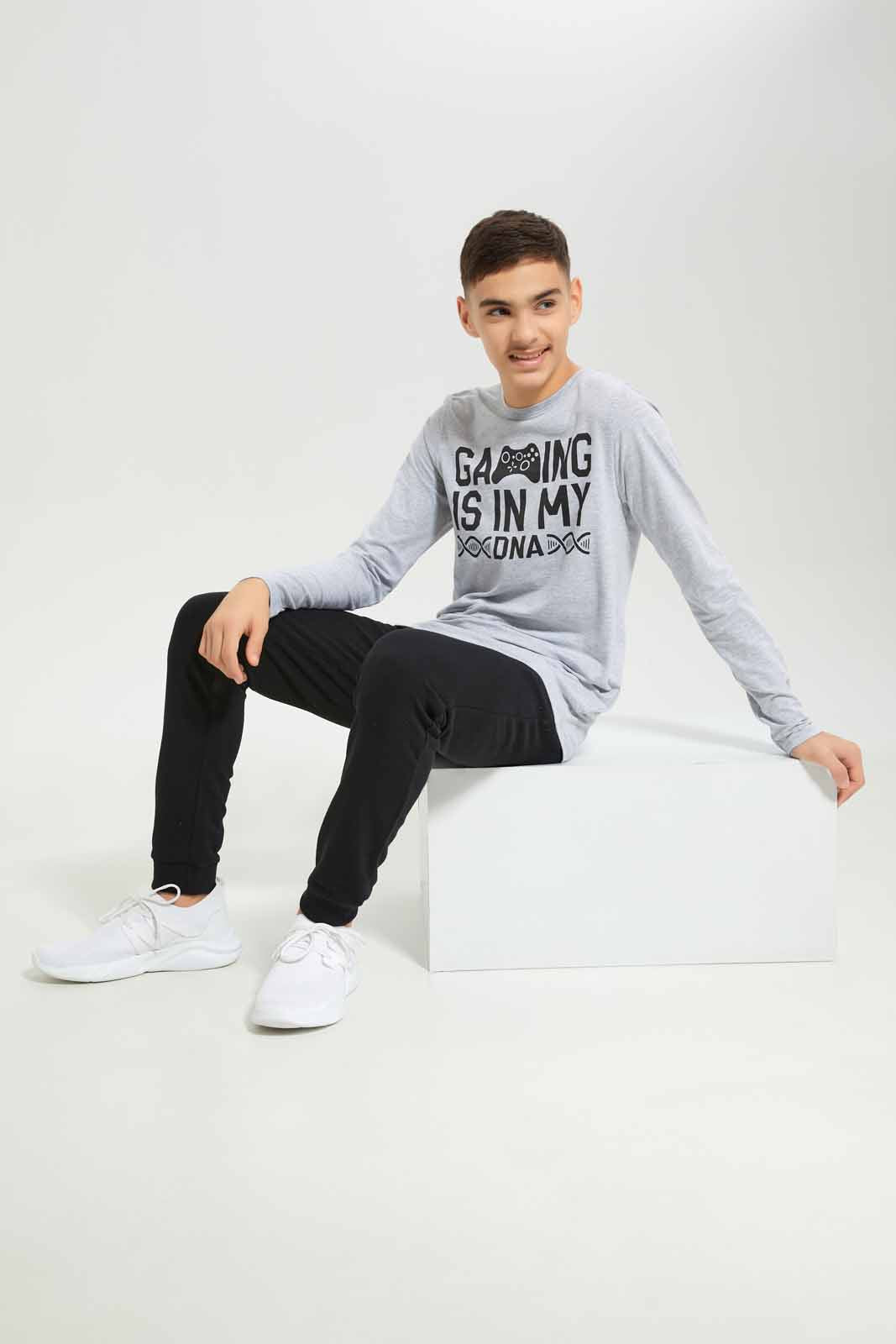 Redtag-Boys-Grey-Mel-Gaming-Dna-Long-Sleeve-Graphic-Tee-BSR-T-Shirts,-Category:T-Shirts,-Colour:Grey,-Deals:New-In,-Dept:Boys,-Filter:Senior-Boys-(8-to-14-Yrs),-New-In-BSR-APL,-Non-Sale,-S23A,-Section:Boys-(0-to-14Yrs),-TBL-Senior-Boys-9 to 14 Years