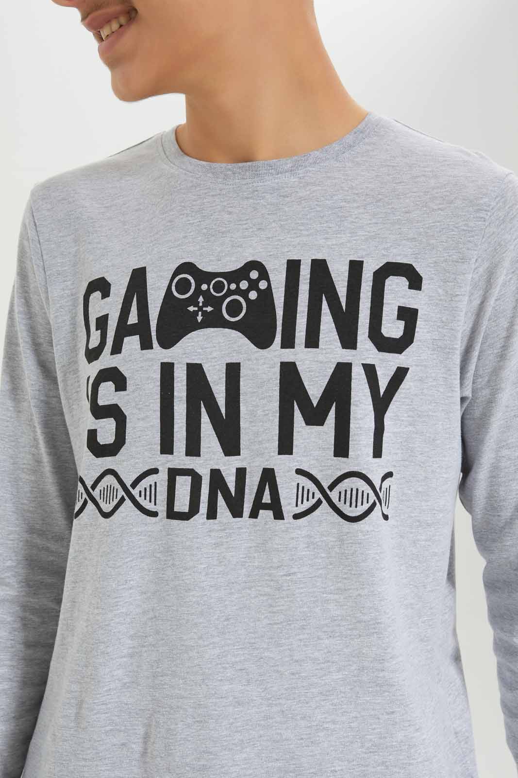 Redtag-Boys-Grey-Mel-Gaming-Dna-Long-Sleeve-Graphic-Tee-BSR-T-Shirts,-Category:T-Shirts,-Colour:Grey,-Deals:New-In,-Dept:Boys,-Filter:Senior-Boys-(8-to-14-Yrs),-New-In-BSR-APL,-Non-Sale,-S23A,-Section:Boys-(0-to-14Yrs),-TBL-Senior-Boys-9 to 14 Years