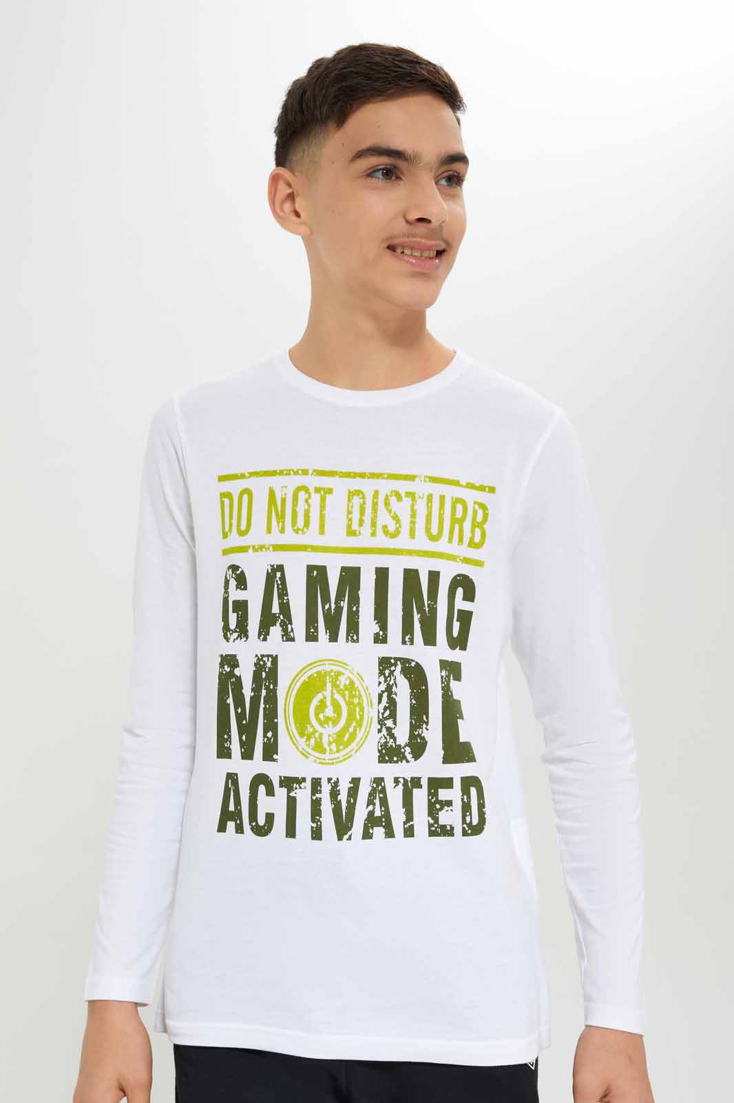 Redtag-Boys-White-Do-Not-Disturb-Long-Sleeve-Graphic-Tee-BSR-T-Shirts,-Category:T-Shirts,-Colour:White,-Deals:New-In,-Dept:Boys,-Filter:Senior-Boys-(8-to-14-Yrs),-New-In-BSR-APL,-Non-Sale,-S23A,-Section:Boys-(0-to-14Yrs),-TBL-Senior-Boys-9 to 14 Years
