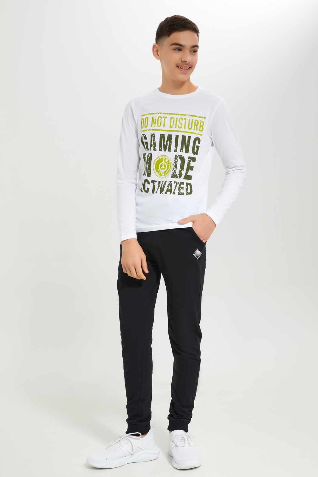 Redtag-Boys-White-Do-Not-Disturb-Long-Sleeve-Graphic-Tee-BSR-T-Shirts,-Category:T-Shirts,-Colour:White,-Deals:New-In,-Dept:Boys,-Filter:Senior-Boys-(8-to-14-Yrs),-New-In-BSR-APL,-Non-Sale,-S23A,-Section:Boys-(0-to-14Yrs),-TBL-Senior-Boys-9 to 14 Years