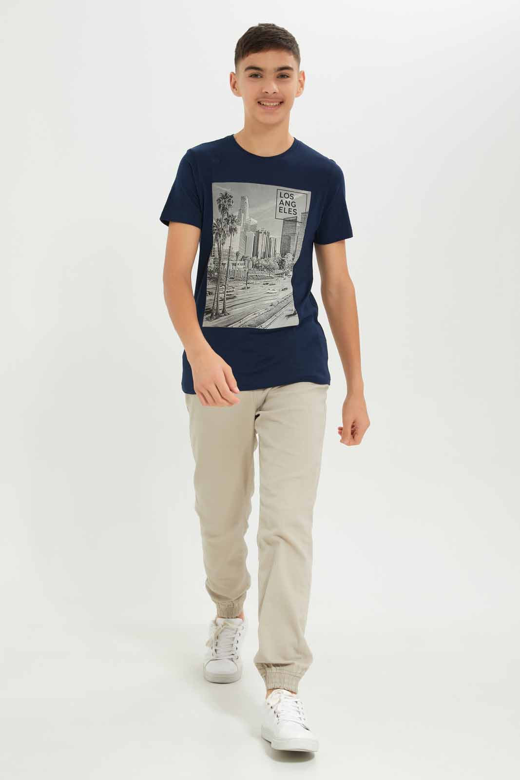 Redtag-Boys-Navy-La-Photographic-Short-Sleeve-Graphic-Tee-BSR-T-Shirts,-Category:T-Shirts,-Colour:Navy,-Deals:New-In,-Dept:Boys,-Filter:Senior-Boys-(8-to-14-Yrs),-New-In-BSR-APL,-Non-Sale,-S23A,-Section:Boys-(0-to-14Yrs),-TBL-Senior-Boys-9 to 14 Years